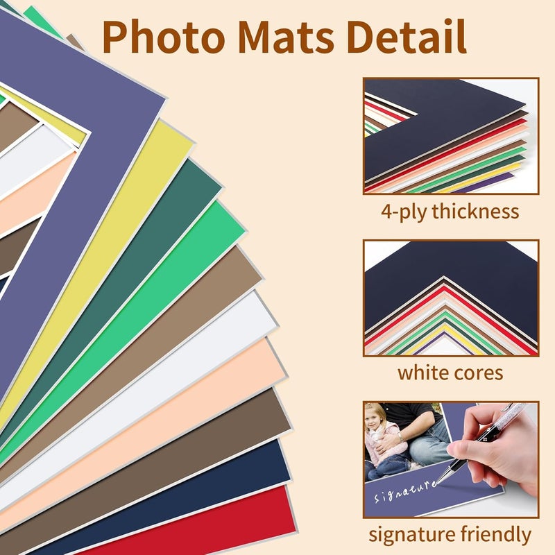 YEESON 10 Pack Picture Frame Mats, 11x14 Matted to 8x10 Photo Mats, Acid Free Picture Matting for Pictures Photos Watercolor Artwork(Mixed Color) - Image 2